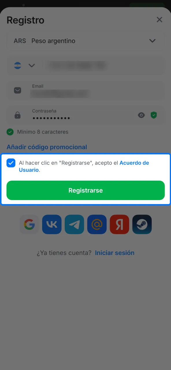 Finaliza tu registro en 1win.